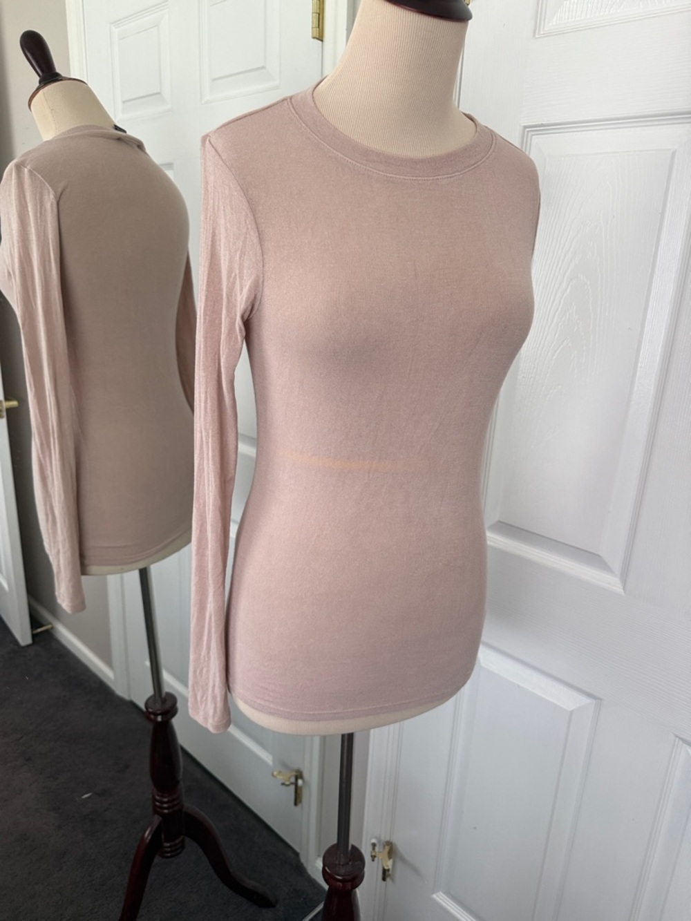 Trouve Sheer Layering Tee Tan Memior Long Sleeve Crew